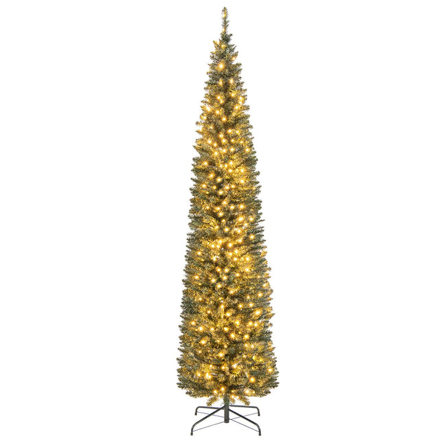 Goplus 5ft Pre-Lit Pencil Christmas Tree, Artificial Slim Xmas Tree with 150 Warm-White LED Lights