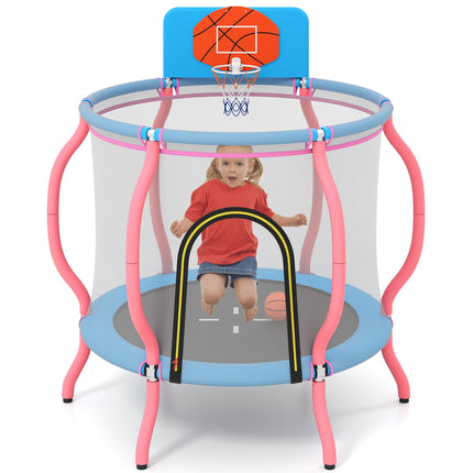 Goplus 48" Indoor & Outdoor Pumpkin Kids Trampoline with Basketball Hoop & Wide Backboard