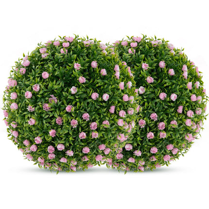 Goplus 17.5 Inch Topiary Balls Artificial Outdoor Set of 2, Faux Greenery Balls with Pink Flowers