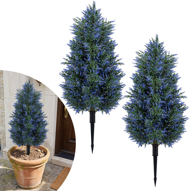 Goplus 2 Pack 3.3 ft Artificial Trees Sun-Resistant Faux Cone Bushes with Ground Spikes