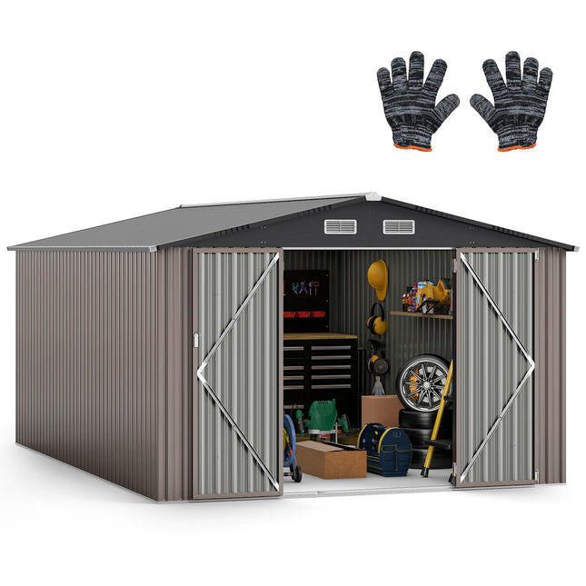 Goplus 10 x 14 FT Outdoor Storage Shed with Improved Windproof Metal Structure