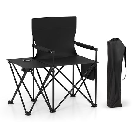 Goplus Oversized Camping Chair with Side Table, Folding Heavy-Duty Picnic Chair w/ 2 Storage Pockets