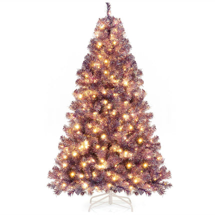 Goplus 6FT / 7FT Pre-Lit Tinsel Christmas Tree| Home Office Seasonal Holiday Decoration