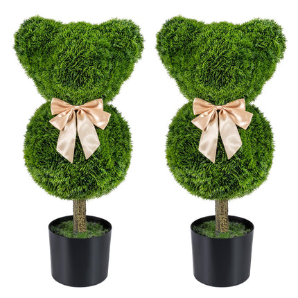Goplus 2 Pcs Bear Topiary Trees with Pots 24.5" Sun-Resistant Bear-Shaped Faux Boxwood Plants