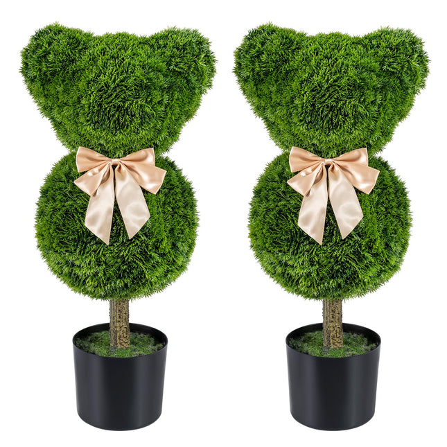 Goplus 2 Pcs Bear Topiary Trees with Pots 24.5" Sun-Resistant Bear-Shaped Faux Boxwood Plants