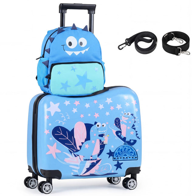 Goplus 18” Ride on Suitcase & 12” Backpack Set W/Anti-Lost Rope & Diagonal Bar