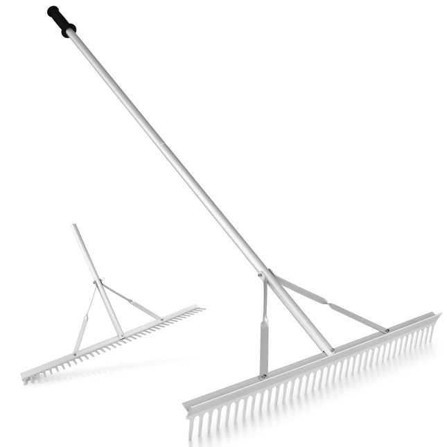 Goplus Landscape Rake 36 Inch, Aluminum Rake Head w/36 Tines and 68" Long Non-slip Handle, Yard Rake Tool for Loosening & Leveling Soil