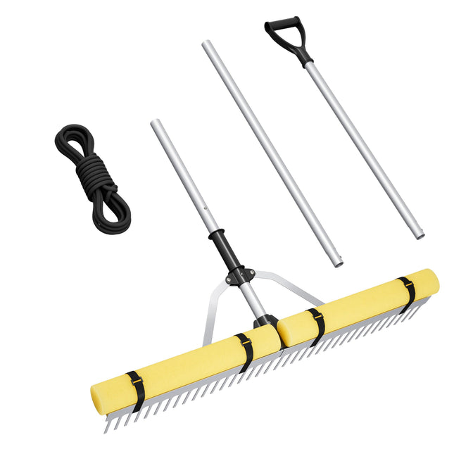 Goplus 36 Inch Pond Rake, Floating Lake Weed Rake Aluminum Collapsible Rake W/ Extension Handle