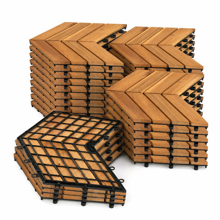 Goplus 30-Pack Acacia Wood Interlocking Deck Tiles (Chevron)