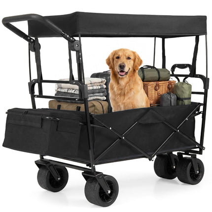 Goplus Collapsible Wagon with Removable Canopy Adjustable Handles & All-Terrain Wheels