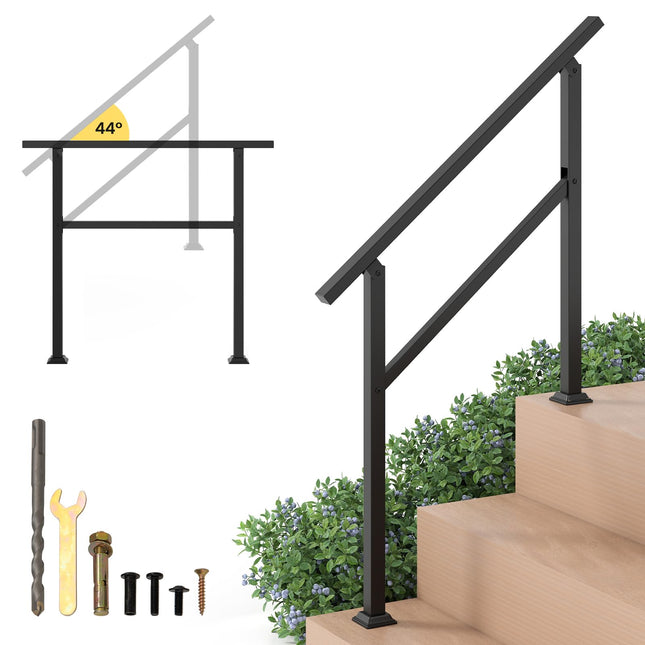 Goplus 330 LBS Staircase Safety Railing Fits 0-3 Steps for Deck Porch Entryway