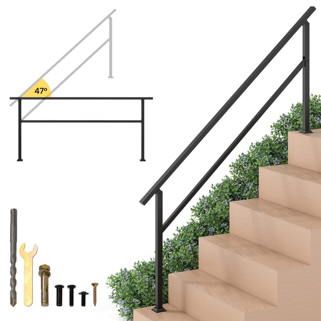 Goplus Metal Hand Rail Fits 0-6 Steps w/Flexible Angle Adjustment