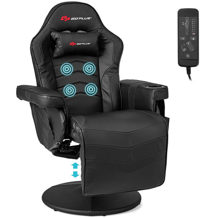 Height Adjustable Massage Video Game Chair with Retractable Footrest - Goplus