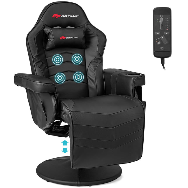 Height Adjustable Massage Video Game Chair with Retractable Footrest - Goplus