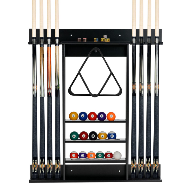 Goplus Pool Cue Rack, Wall Mounted Billiard Stick Holder, Made of Solid Pine Wood - GoplusUS