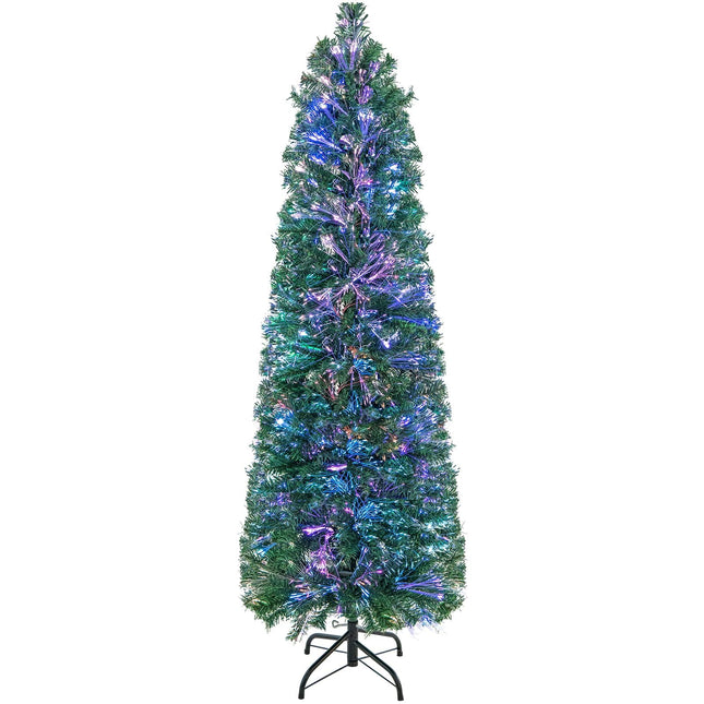 Goplus Pre-Lit Fiber Optic Slim Pencil Christmas Tree with Colorful Lights