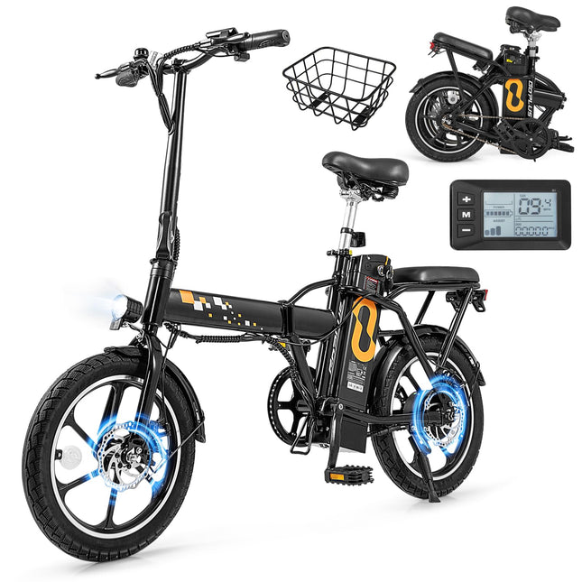 Goplus 16" Folding Ebike wIth Basket City Commuter Bicycle