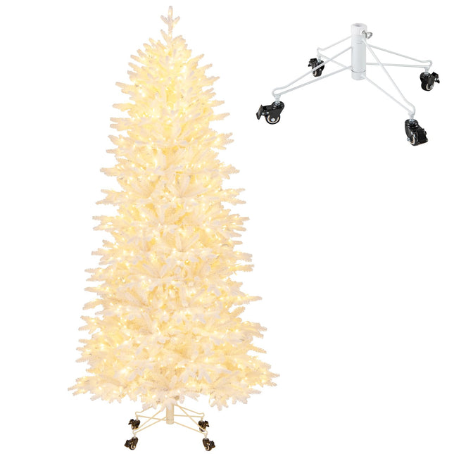 Goplus 7 FT Pre-Lit Artificial Christmas Tree with Wheels & Warm White LED Lights