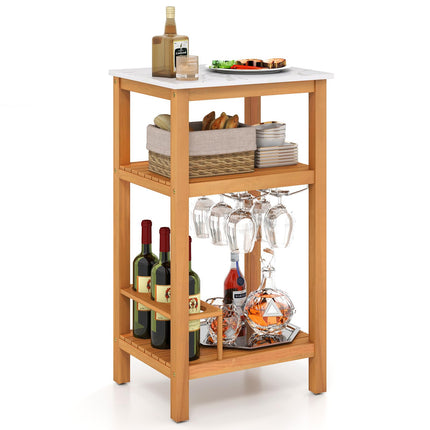Goplus 3-Tier Acacia Wood Outdoor Kitchen Organizer with Glass & Wine Holders