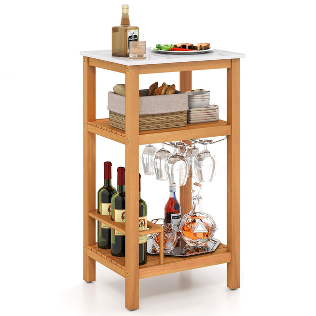 Goplus 3-Tier Acacia Wood Outdoor Kitchen Organizer with Glass & Wine Holders