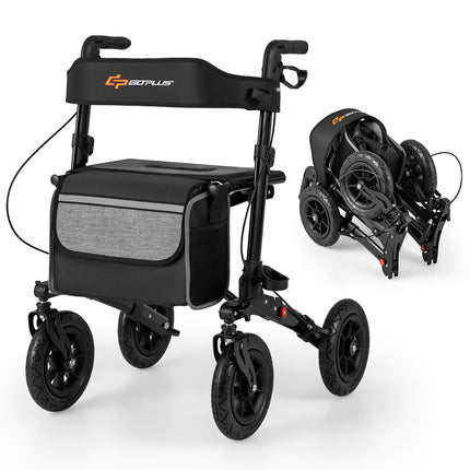 Goplus 2 in 1 Folding Rolling Rollator Walker with 9" Pneumatic Tires for All Terrain