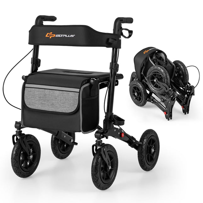 Goplus 2 in 1 Folding Rolling Rollator Walker with 9" Pneumatic Tires for All Terrain