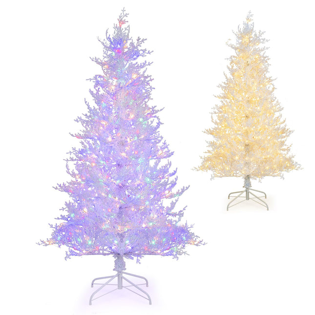 Goplus 6ft Pre-Lit Artificial Christmas Tree with 383 Snow Flocked PE Tips & Warm-White Fairy LED Lights