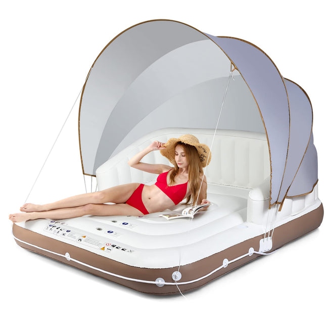 Goplus Inflatable Pool Float with Canopy, 71" x 71" Floating Lounge Island w/UPF50+ Retractable Removable Canopy - GoplusUS