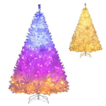 Goplus Pre-Lit Artificial Christmas Tree with PVC Branch Tips & 3-Color LED Lights