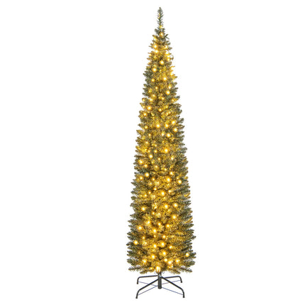 Goplus 5ft Pre-Lit Pencil Christmas Tree, Artificial Slim Xmas Tree with 150 Warm-White LED Lights