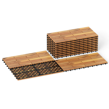 Goplus 12/24-Pack Acacia Wood Interlocking Deck Tiles (Brick) | Floor Tiles for Patio