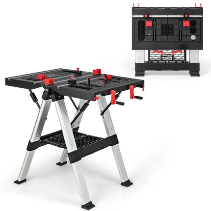 Goplus Portable Workbench, Folding Work Table & Sawhorse with Adjustable Height, 440LBS Capacity
