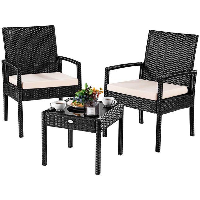 Goplus Rattan Furniture Set for Outdoor Patio Backyard Garden, 3-Piece Wicker Conversation Set - GoplusUS