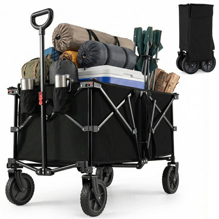 Goplus 38" Collapsible Wagon Cart with All-Terrain Wheels & 2 Cup Holders