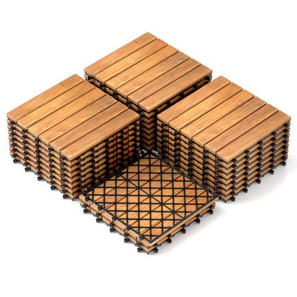 Goplus 27 PCS Interlocking Patio Deck Tile 27 sq. Ft Flooring Tiles for Outdoor & Indoor( Stripe Pattern)