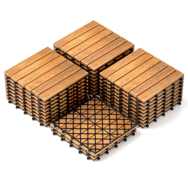 Goplus 27 PCS Interlocking Patio Deck Tile 27 sq. Ft Flooring Tiles for Outdoor & Indoor( Stripe Pattern)
