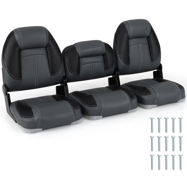 Goplus 3-Pack Folding Boat Seats | 2 High-Back & 1 Low-Back Bass Boat Chairs
