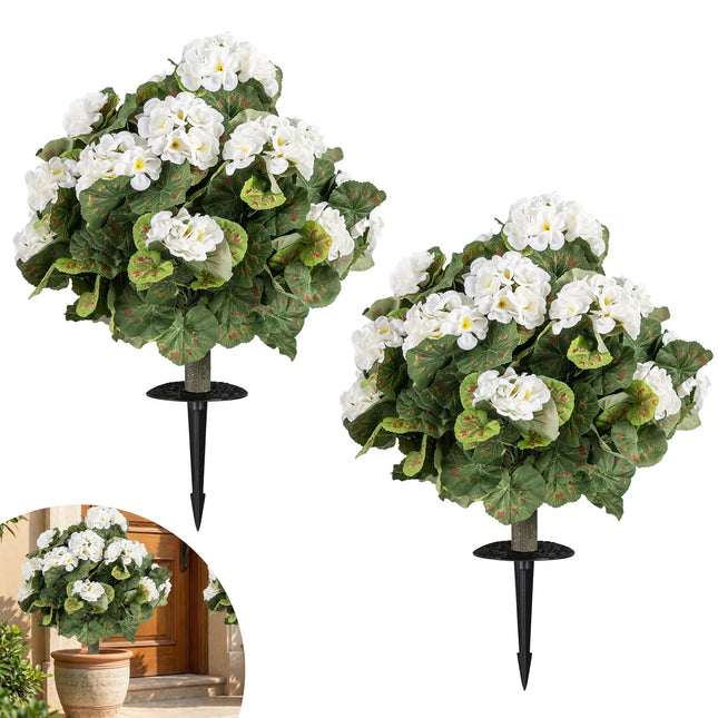 Goplus 22.5” Artificial Begonia Ball Trees Set of 2 with Ground Spikes & 22 Flowers