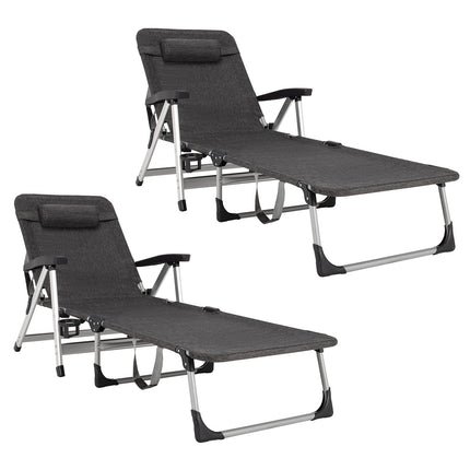 Chaise Lounge Chair, Folding Outdoor Patio Lounger with Cup Holder & Detachable Headrest - GoplusUS