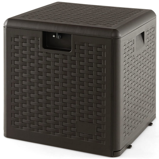 Goplus Outdoor Storage Box, 31 73 100 Gallon Waterproof Resin Patio Storage Box with Lockable Lid, Side Handle for Pillows, Cushions
