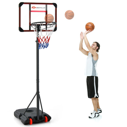Goplus Height Adjustable 6.3 FT-8.1 FT Basketball Hoop Stand, Basketball Hoop & Goal Set with Wheel, Ball Storage
