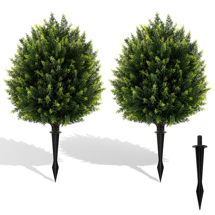 Goplus 24 Inches Artificial Cypress Topiary Ball Tree Set of 2 with Ground Spike