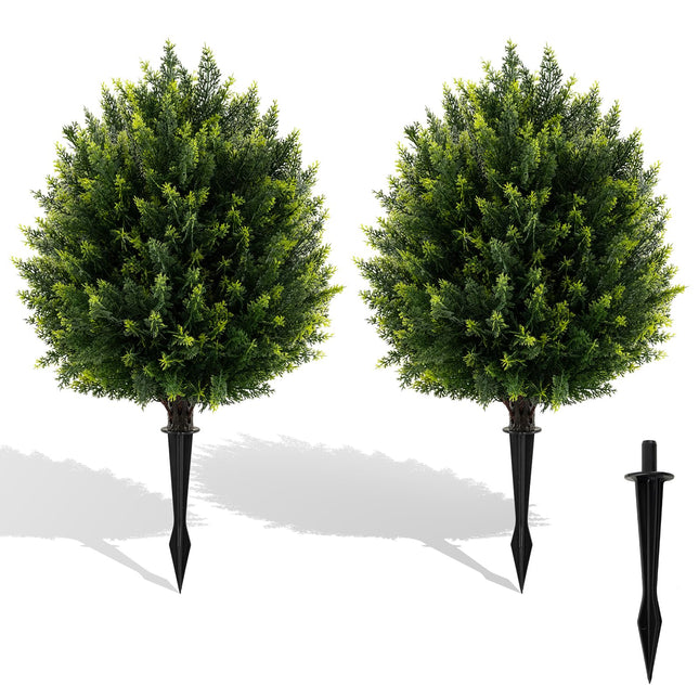 Goplus 24 Inches Artificial Cypress Topiary Ball Tree Set of 2 with Ground Spike
