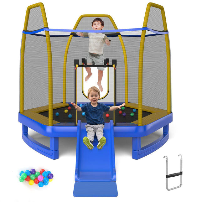 Goplus 7 FT Kids Trampoline with Slide, 87" ASTM Approved Recreational Trampoline