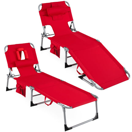Folding Beach Lounge Chair w/ 4-Position Adjustable Backrest
