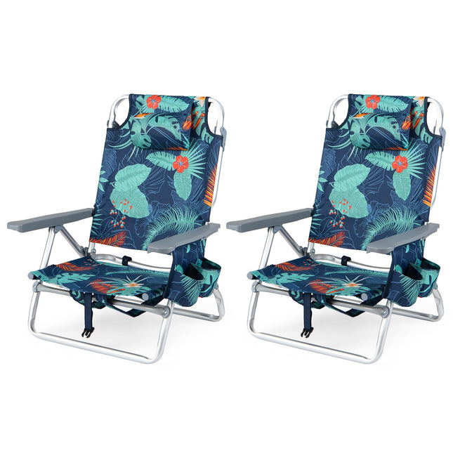 Goplus Portable Folding Beach Chairs with 5-Position Backrest & Padded Headrest