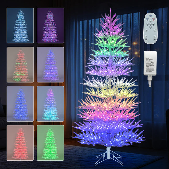 Goplus 7ft Pre-Lit Artificial Christmas Tree with 923 Multicolored LED RGB Lights & Remote