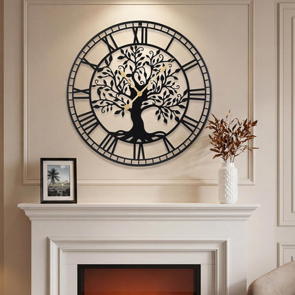 Goplus 27" Tree of Life Big Metal Wall Clock for Living Room Bedroom Kitchen