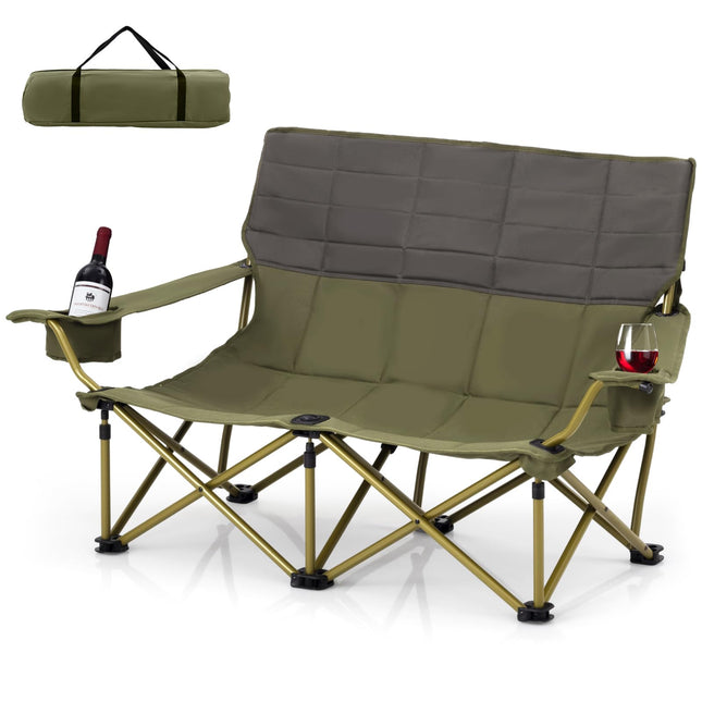 Goplus Double Camping Chair for Adults, Outdoor Folding Loveseat Camping Couch Chair(2-Person Seat)