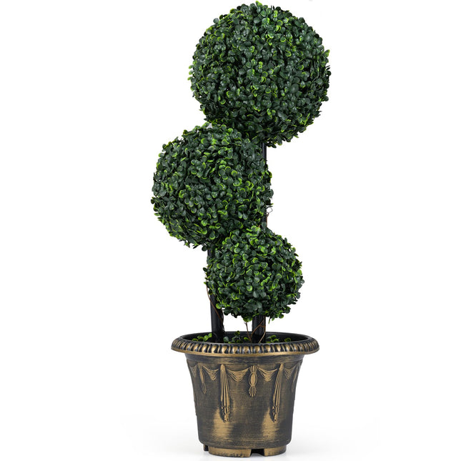 Goplus Artificial Boxwood Topiary Tree Sun-Protective Triple Ball Fake Plants Shrubs